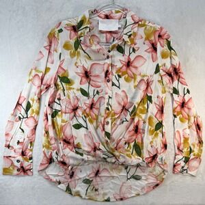 Vacate Anthropologie Floral Button‎ Down Top Blouse Long Sleeve Pink Casual Sz S
